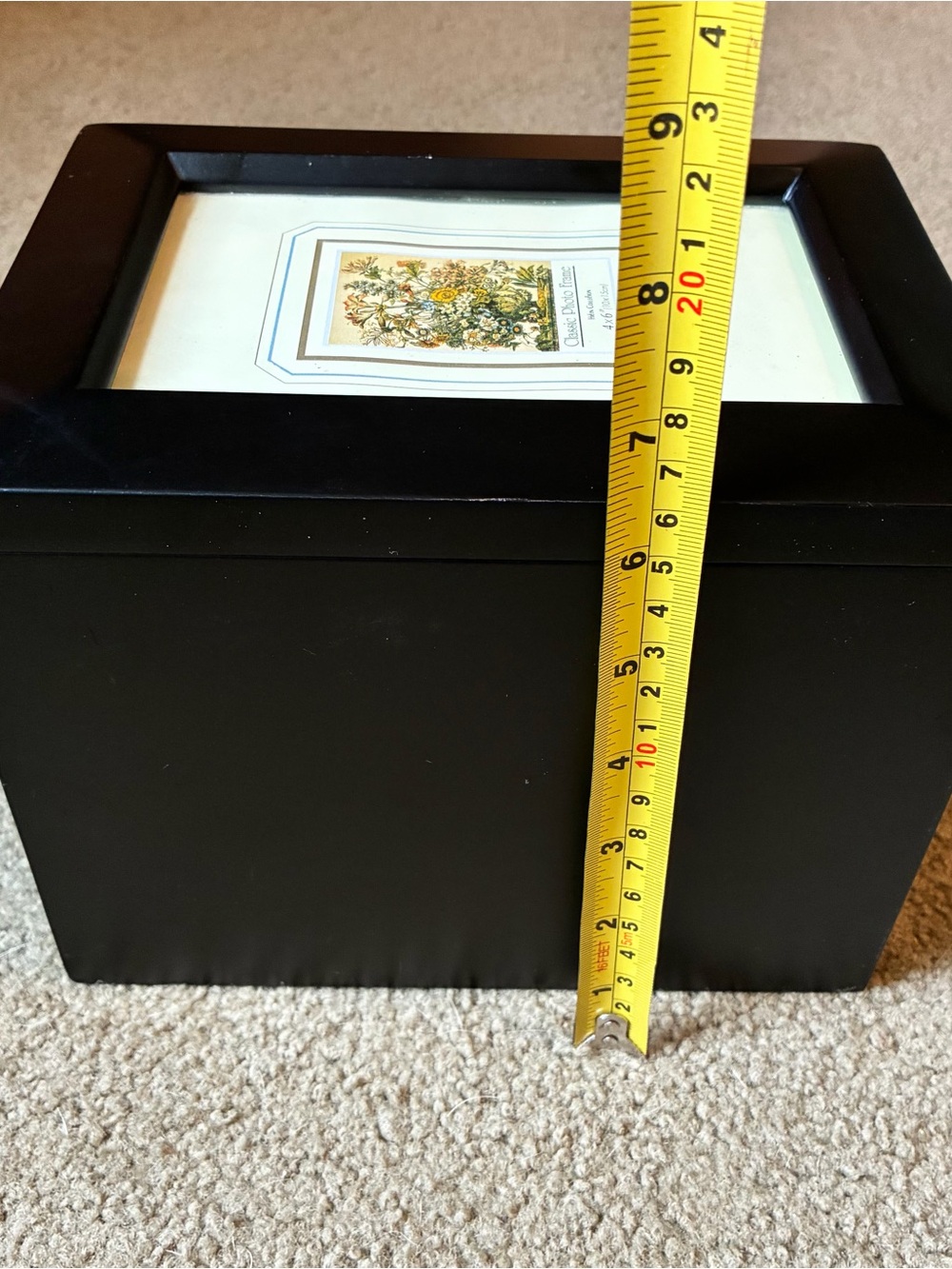 Wood Photo Storage Box w/ Picture Frame Lid 4x6 Organizer Memory Keepsake Case - Picture 7 of 12
